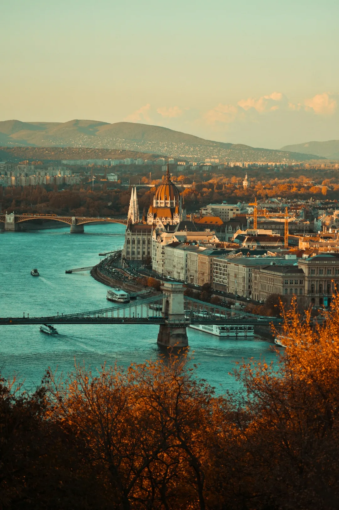 The Danube, Chain Bridge, and Parliament in Budapest
