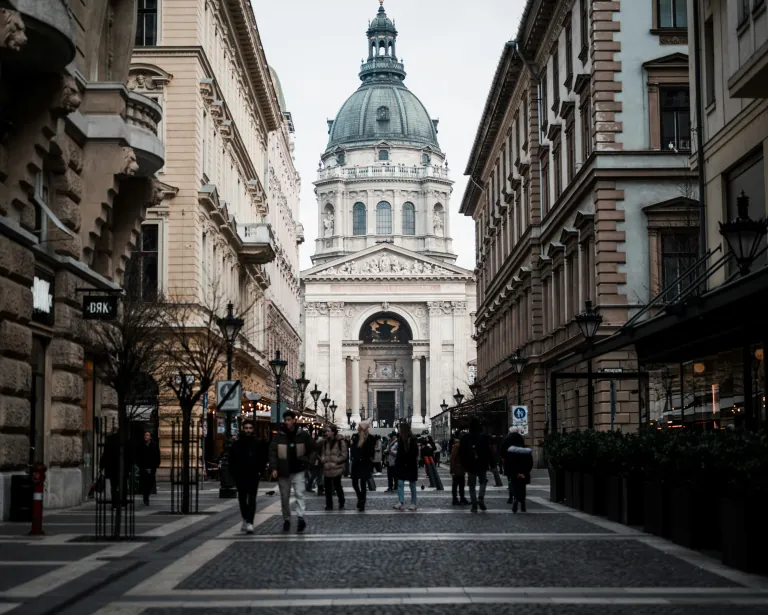 St. Stephen’s Basilica on a Budapest street