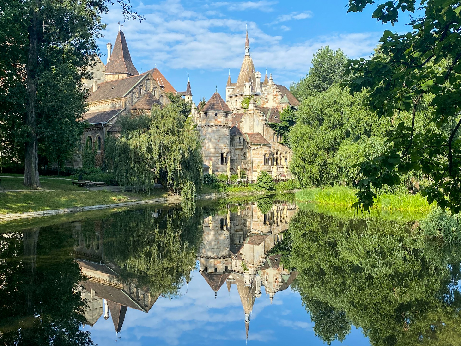 Vajdahunyad Castle reflected in the lake